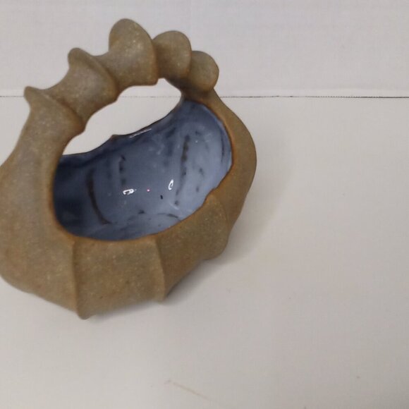 Ceramic Basket With Handle Rustic Cottagecore Inside Glazed Outside Raw 5" x 6" - Picture 8 of 12